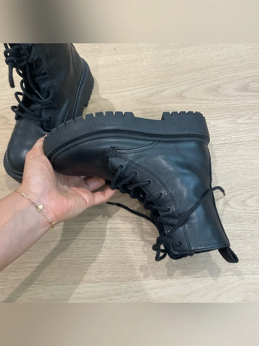 Zara Black Lace-Up Kids Combat Boots with Side Zip